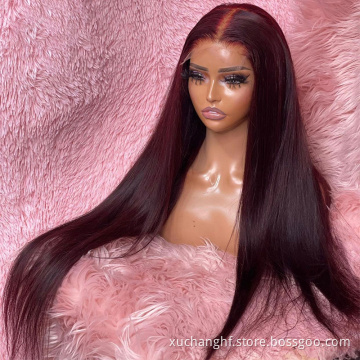 Burgundy red color ombre lace front wig 100% remy hair long straight 99j human hair wigs